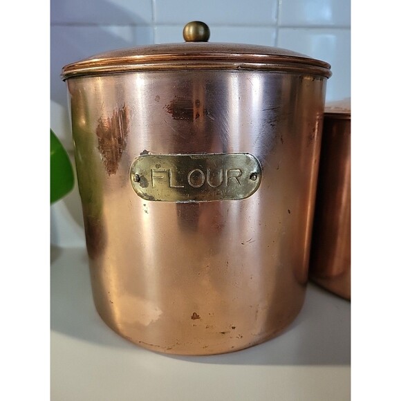 Vintage Copper Canister Set of 4 Nesting with lids Unmarked 1970's Tea Coffee - Picture 2 of 12